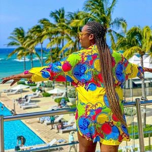 Colorful Printed Collared Shirt Dress